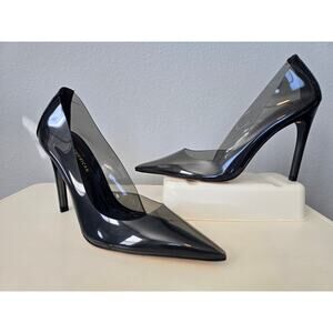 Good American Clear PVC Stiletto Heels Black Pointed Toe Size 9 Minimalist Luxe